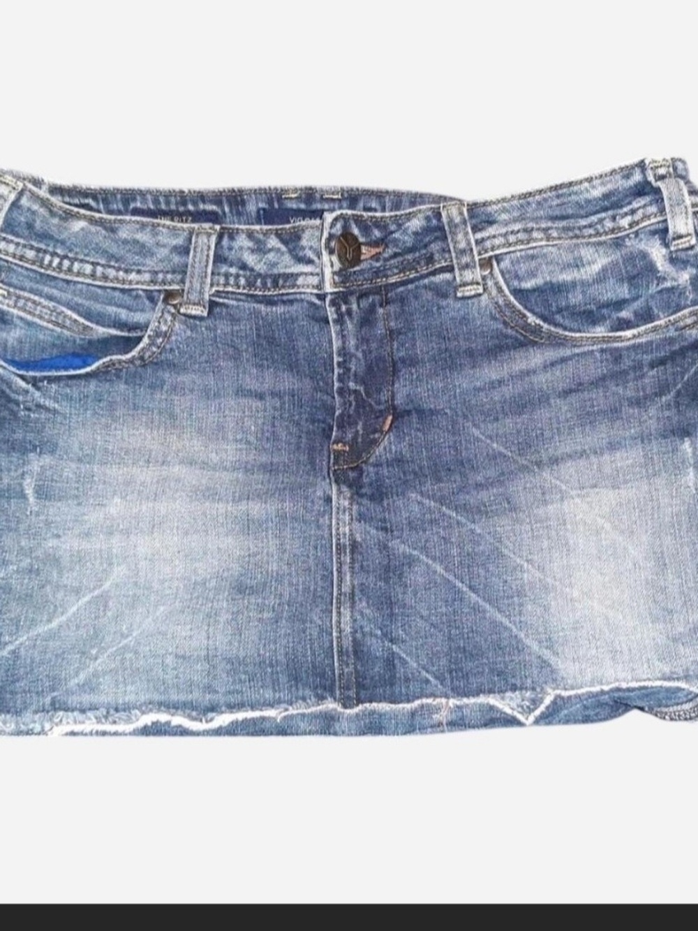 Vigoss Medium Blue Washed Denim Mini Skirt Y2K